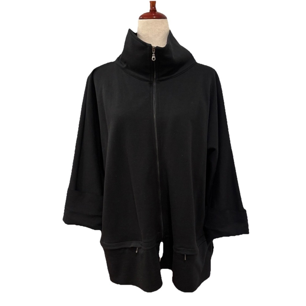 MATTHILDUR Peruvian Handmade Black Zip Jacket Pockets Women's Large Lagenlook